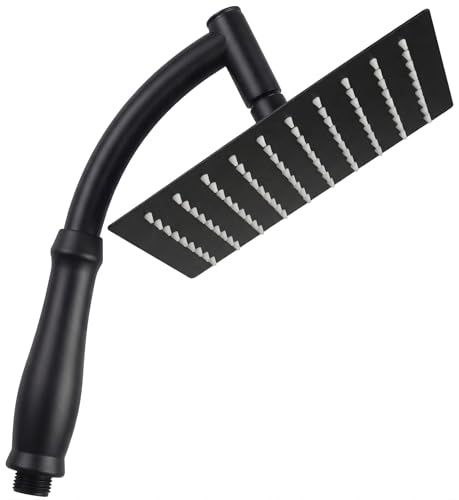 SIEYESCITY 8 Inch Large Square Rainfall Shower Head with Extension Arm, Stainless Steel Rain Shower Head, 100 Silicone Waterfall Jets, Adjustable Angle, Universal G1/2 Connection