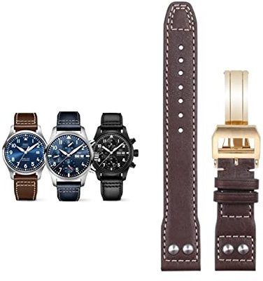 IENYU 20mm Weiches Echtes Leder Niet Armband Für IWC Strap Für Big PILOT Mark 18 Portofino Zubehör, 20 mm, Achat
