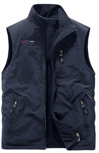 Herren Winter Wendeweste Warme Fleeceweste Ärmellos Jacke Bodywarmer Weste Reißverschluss Umlegekragen Outwear mit Multi Taschen, Blau, XL