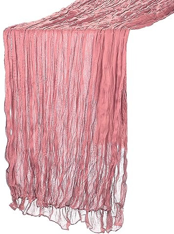 QUARKZMAN 10Ft Tovaglia Tavola Stamigna, 35 x 118 Pollici Rustico Garza Tovaglia Puro Runner per Matrimonio Festa Matrimonio Decorazioni Tavolo, Rosa Polvere
