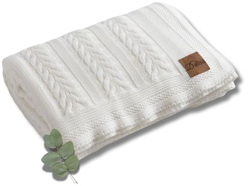 Dalisa 100% Austrian Eucalyptus Lyocell Tencel™ Premium Boho Vintage Knit Throw Blanket - Kuschelig, klobig & gemütlich gestrickt für Kuschel-Lounging Mathilda (Natur, 130 x 150 cm)