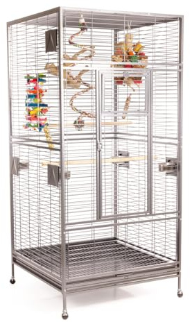 Montana Cages | XXL Voliere Papageienkäfig Arkansas Nova I, mit 4 Edelstahlnäpfen, stabile Lenkrollen, AVILON Pulverbeschichtet, Platinum, ca. 101,5 x 101,5 x 220 cm