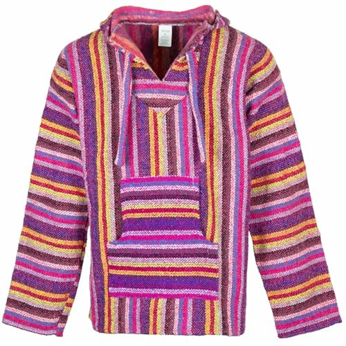 Siesta Baja Hoodie - Mexikansk Jerga Hooded Top - Hippy Festival Jumper för män och kvinnor (Rosa Rand, XL)