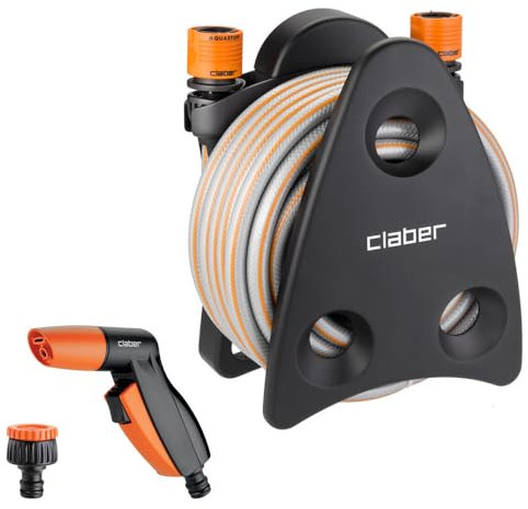 Claber Mini-set Utility, Schlauchbox mit Schlauch, Kupplungen und Spritzpistole mit zwei Strahlarten