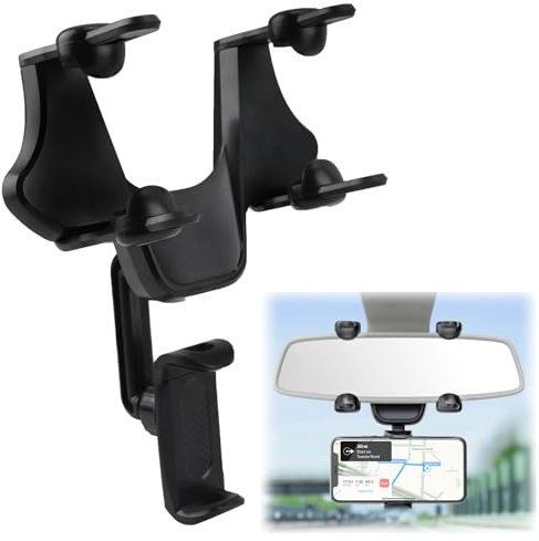 Ownkim Supporto Universale Telefono per Specchietto Retrovisore Auto,Girevole e Retrattile a 360 Gradi,Sicuro e Stabile,Design Leggero e Durevole,Installazione Senza Tracce