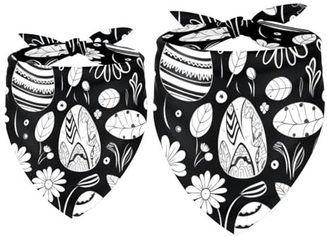 Hundehalstuch, Dreieckstuch aus Chiffon, für Hunde, Feiertage, saisonales Hundehalstuch, Halsband, Kostüm, schwarz-weiß, Osterdruck, 2 Stück