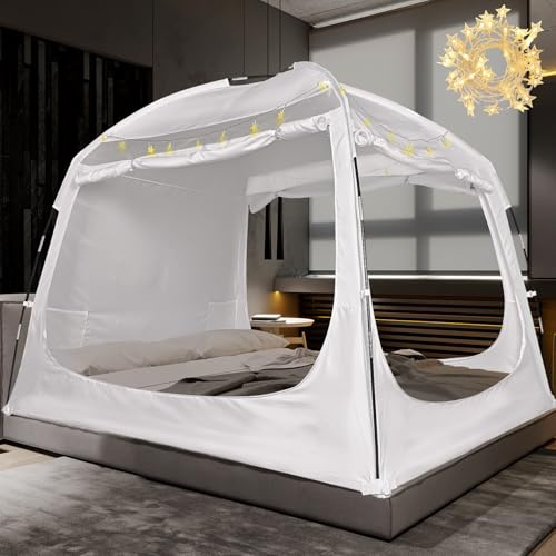 RIYDH Bettzelt, Betthimmel, atmungsaktiv, 100% für Erwachsene und Kinder, originelles Design, Lichtreduzierung, 93% Schlafzelte, tragbar, großer Raum mit Lichterkette, 3 Türen, Doppelbett