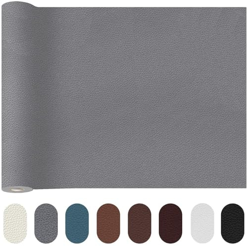TOJUNE Kunstleder Selbstklebend, Leder Patch Reparaturset 40 X 200 cm | Meterware Selbstklebende Lederflicken für Couch, Autositz Sofa, Jacken, Möbel Reparatur und Renovierung (Grau)