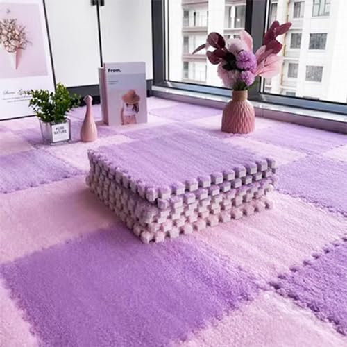 LULUMAIC 10 Stück weiche Puzzle-Schaum-Bodenmatte, quadratische ineinandergreifende Teppichfliesen, Plüsch-Spielmatte, Spielzimmer, Schlafzimmer, 30,5 und 61 cm (lila + rosa, 30,5 x 30,5 x 0,9 cm)