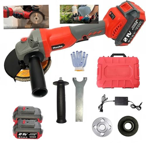 Hooha 3000W Akku-Winkelschleifer Mit Akku＆Ladegerät, 125mm Scheibe, 28 mm Schnitttiefe, 3 drehzahlregelung, 21V schleifmaschine,Flex,Geeignet zum Schneiden und Polieren von Holz,Stein,Stahl