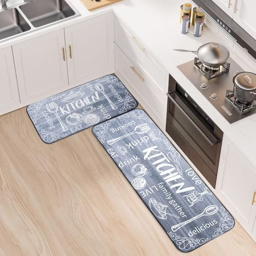 7VSTOHS Juego de Alfombras de Cocina Antideslizantes de 2 Piezas, Tapete Cocina Antideslizante Resistente al Aceite, Adecuado para Cocina, Baño, Sala de Estar, 43x75 + 43x120 cm