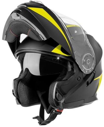 VINZ Busan Klapphelm mit Sonnenblende | ECE 22.06 & PINLOCK vorbereitet | Motorrad Helm Integralhelm | Motorradhelm Klappbar | In Gr. XS-XXL | Erhältlich Gelb