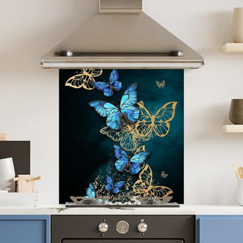 Toughened 6mm Glass Kitchen Splashback 60 x 65cm Flower Fly - Polished Edge Heat Resistant Back Splash for Cookers Hob