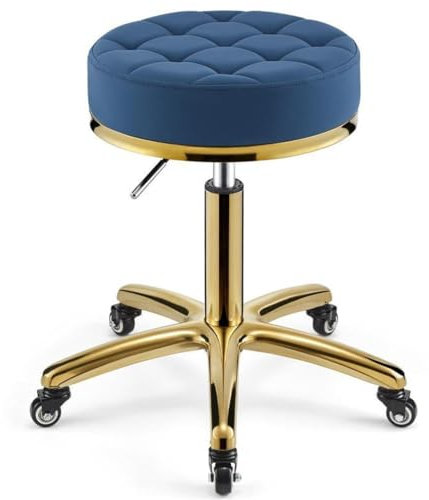 Höhenverstellbarer Rollhocker mit Drehrollen und strapazierfähigem, hydraulischem Metallsockel, ideal für Küche, Salon, Massage, Klinik, Bar, Büro, goldene Stuhlstange im Lieferumfang enthalten