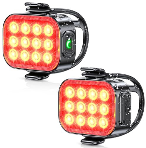 ISEYOU LED Rear Bike Tail Light [2 Packs], IP65 Waterproof & Drop Resistant, USB-C Rechargeable, Safety Warning Strobe, 6 Light Modes