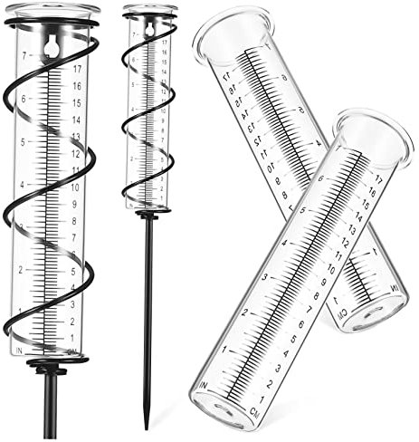 Kisangel Glas Regenmesser Teiligem Messzylinder Und Metallspiralhalterung Wetterfester Niederschlagsmesser Für Garten Rasen Zaun Inkl Ersatzröhren Für Genaue Regenmessung
