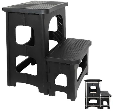 Faltbarer Tritthocker – Faltbarer Tritthocker für Erwachsene | 113,4 kg Tragkraft Tritthocker Nachttisch Tritthocker | Faltbarer Hocker | Breites Pedal Zweistufige Leiter 2 Stufen Klapptritt Hocker