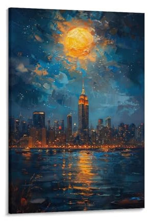 TBDUEPS Starry Night New York, individueller Leinwanddruck für Teenager, Game Boys-Zimmer, Wanddekoration, großes Wandbild, 20 x 30 cm