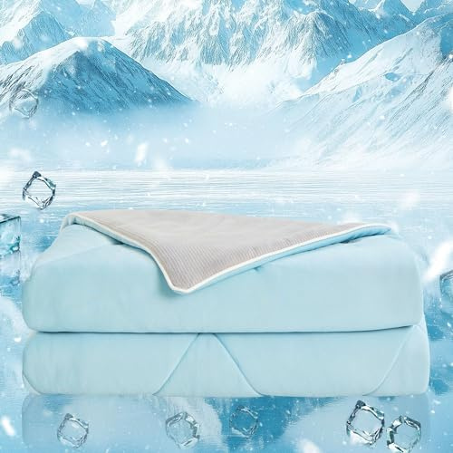 UNIKOME Manta Refrescante 140x190cm Doble Cara para Verano y Primavera, Manta Refrescante Lavable Oeko-Tex (Azul y Gris Claro)