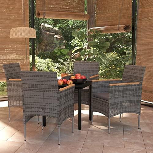 Fasba Garten Essgruppe 5-TLG. mit Auflagen Gartengarnitur Sitzgruppe Sitzgarnitur Gartenset Gartentisch Esstisch Gartenstuhl Tisch Stühle Grau Schwarz