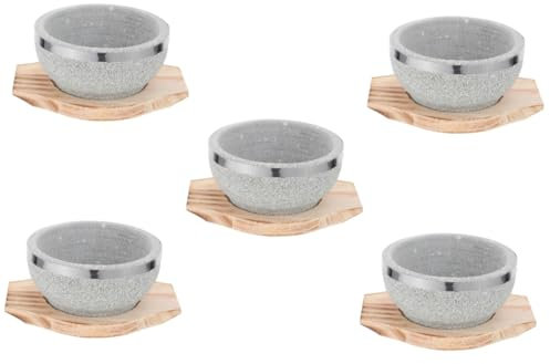 POPETPOP 5pièces Bol à Bibimbap Pierre Avec Plateau Bois Bol Coréen Pour Soupe Et Plats Chauds De Table