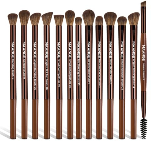 MAANGE 13 Pcs Makeup Brushes with Bag, Multi-functional Eye Makeup Brush Set Professional Blending Eyeshadow Concealer Eyebrows Eyeliner (Brown)