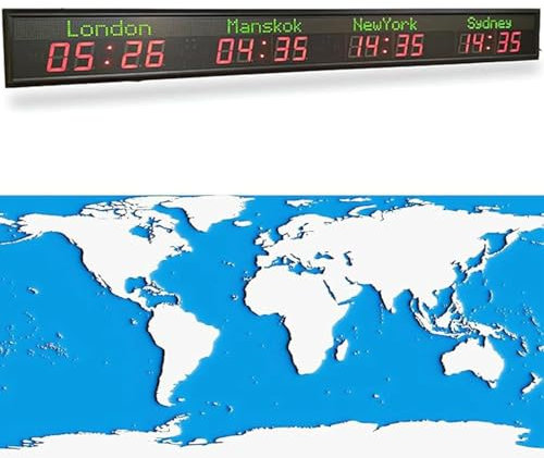 Horloge mondiale numérique à LED avec plusieurs fuseaux horaires, luminosité réglable, synchronisation WiFi, fonctionnement silencieux pour hôtels, aéroports et centres commerciaux