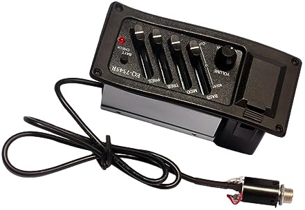 Gitarren Tonabnehmer 7545r mit 4 Bändern und Lautstärkeregler | Schwarz, Kunststoff Metall, Anschlusskabel mit 2, 5-mm Stecker, Modell 7545r