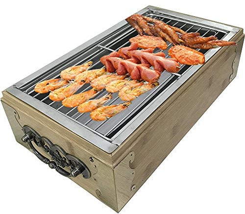 Mini parrilla de carbón de bambú para mesa, barbacoa portátil al aire libre para el hogar y viajes