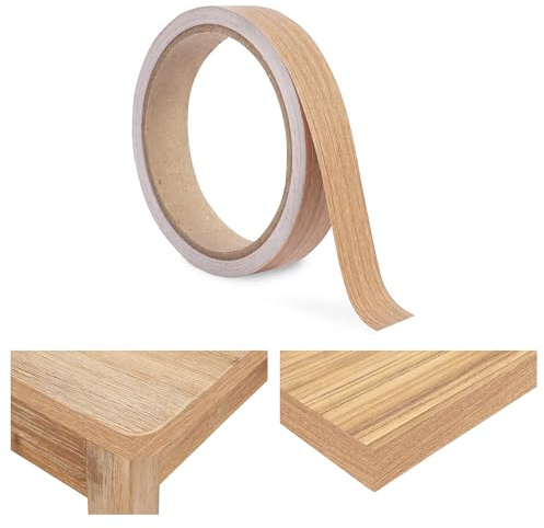 20mm Edging Tape, 10m Self-Adhesive Veneer Edge Banding Strip, Wood Repair Trim Roll, Pre Glued Edge Banding for Furniture, Worktops, Cabinets, Desks, No Iron Needed, Wood