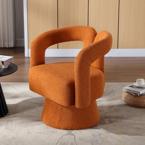 Rosebibi 360 Grad drehbare Kuschelfass-Akzentstühle, runde Sessel mit breiter Polsterung, Flauschiger Stoffsessel für Wohnzimmer, Schlafzimmer, Büro, Warteräume (Orange)