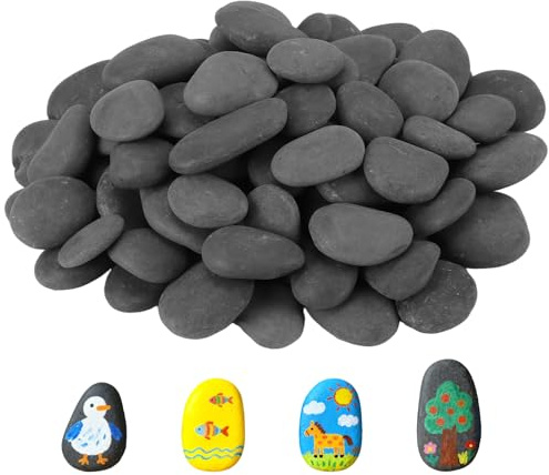 SYUTBOU 80 Stück Schwarzgrau Steine zum Bemalen, 3-5 cm Flache Natursteine Kieselsteine, Strand Kiesel für Garten, Dekoration