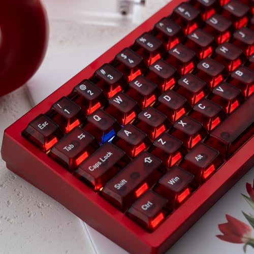 GUUKEY Frosted Translucent Keycaps Set, Red Crystal Clear 115 Keys Cherry Profile Top Frosted 4-Sided High Transparency for 60-104 Key MX Mechanical Keyboards (RED)