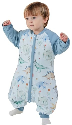 Chilsuessy Baby Winter Schlafsack 2.5 Tog Babyschlafsack mit Füssen Strampler Winterschlafsack mit abnehmbar Ärmel Schlafanzug Kinder Schlafsack, 2.5 Tog/Dinosaurier, L/Baby Höhe 95-105cm