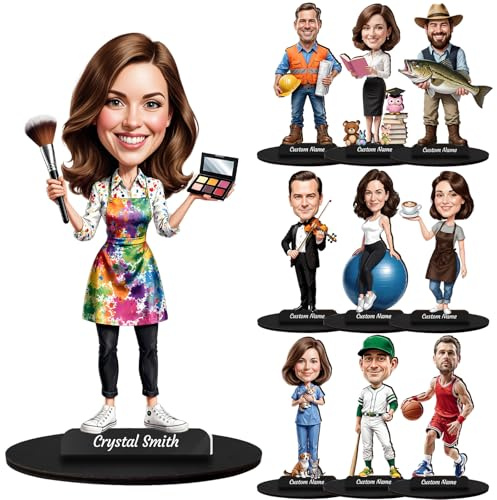 Gridachi Personalisierte Figur mit Foto – Individuelle Cartoon-Porträt-Skulptur Tischdeko mit Namensschild | Beruf & Hobby Miniaturstatue Geschenk für Geburtstag, Weihnachten, Jubiläum