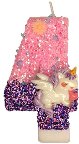 Ovanda Einhorn Geburtstagskerzen Zahlen 4, Einhorn Zahl 4 Kerzen für Kuchen | Cake Topper Mädchen 4 Geburtstag,Lila Rosa Einhorns Geburtstagskerzen,Rosa Geburtstag Nummer 4 Kerzen,4th Geburtstags Kerze