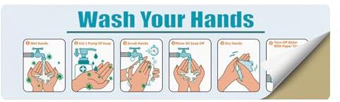 Vesidoloy Hinweisschild mit Aufschrift Hand Wash Instruction, selbstklebend, Schritt-für-Schritt-Anleitung (evtl. nicht in deutscher Sprache), wasserdichte Aufkleber für Büro, Geschäft, öffentliche