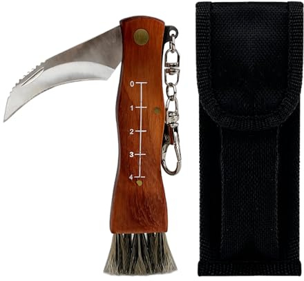CHALVIOR Pilzmesser mit Bürste, Tragbares Schwammerlmesser mit Pilzbürste, Schwammerlmesser aus hochwertigen Edelstahl, Outdoor Taschenmesser Klappmesser Gute Wahl, für Pilzsammler