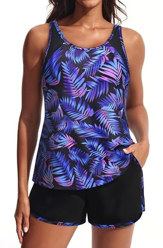 Hanna Nikole Tankini pour femme - Maillot de bain 2 pièces push-up - Maillot de bain et culotte intégrée - Taille haute - Avec poches - Maillot de bain réglable
