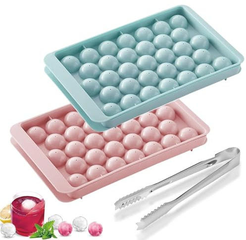 2 Stück Runde Eiswürfelform, Eiswürfelform Rund Mit Edelstahl-Eiszange Für Backofen, Spülmaschine, Kühlschrank, 33 Kugeln, Ideal Für Whiskey, Cocktails Und Kinder-Snacks, 20 X 12cm