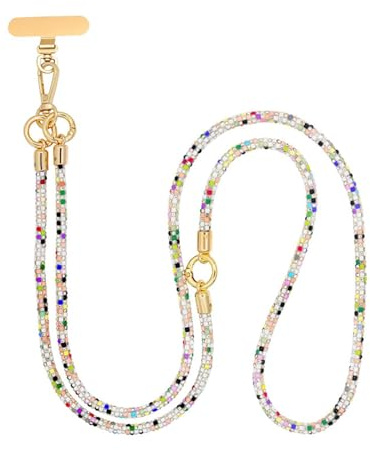 Rokahebi Handykette Perlen PVC mit Metallclip, Handyband zum Umhängen gegen Verlieren | Handgefertigte Handy Kette, PVC Perlen Design, Metallclip, Verstellbares Crossbody Band, Praktisch für Alltag und Reisen