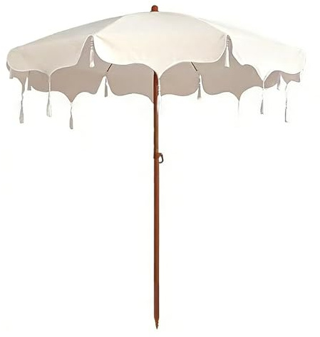 Parasol de plage avec franges, parasol de jardin extérieur inclinable, protection UV, pour piscine, patio, terrasse(150cm/4.9ft)