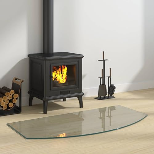 Teenpull Feuerstelle Glasplatte Transparent 100 x 50 cm aus gehärtetem Glas Bodenschutzplatte hitzebeständig bis 200 ℃ für Kaminofen Holzofen Pellet- und Schwedenofen mit Funken- und Brandschutz