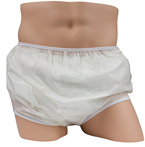 LeakMaster Adult Pull-On Vinyl Plastic Pants - Soft, Quiet and Form Fitting Incontinence Waterproof Diaper Covers for Adults - White, Large Fits 36-42 Inch Waist