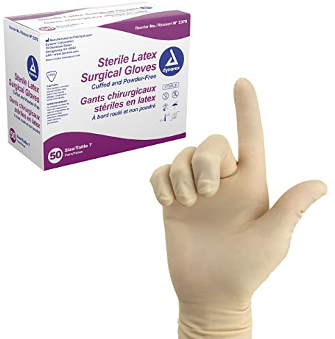 Dynarex Sterile Disposable Latex Surgical Gloves, Powder-Free, Packaged in Pairs, Medical and Healthcare Use, Veterinary Clinic, Bisque, Size 7.0, 1 Box of 50 Pairs of Gloves (Packaging May Vary)