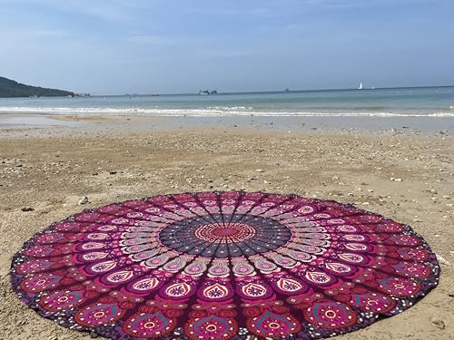 raajsee Indien Strandtuch Rund Mandala Hippie Lila/Groß Indisch Rundes Baumwolle/Boho Runder Yoga Matte Tuch Meditation/Tischdecke Rund aufhänger Decke Picknick handgefertigt Teppich