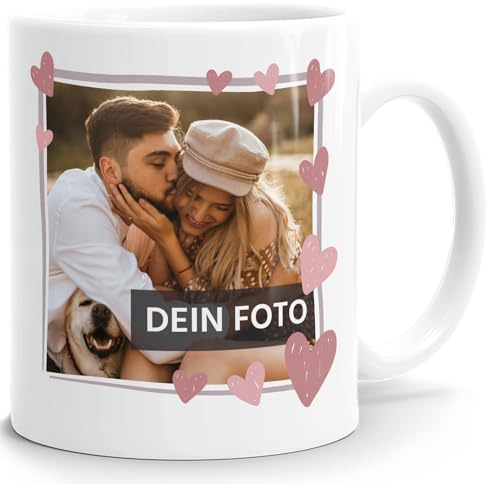 SpecialMe® personalisierte Fototasse mit eigenem Foto persönliches Geschenk mit Bild selbst gestalten Rahmen Herz Anker Weiss Keramik-Tasse