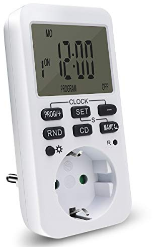 EXTRASTAR Digitale Zeitschaltuhr Steckdose mit 10 konfigurierbaren Programme,Plug-In Schaltuhr mit LCD-Display für Innen,12/24Countdown Modus(230V/16A/3600W),Weiß