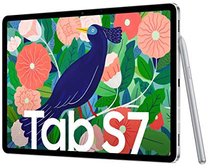 Samsung Galaxy Tab S7, Android Tablet mit Stift, WiFi, 3 Kameras, großer 8.000 mAh Akku, 11,0 Zoll LTPS Display, 128 GB/6 GB RAM, Tablet in Silber