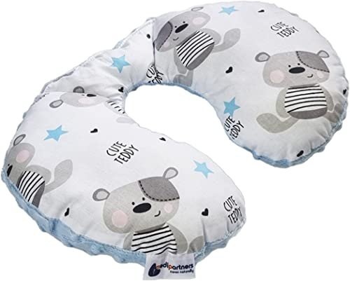 Medi Partners Nackkudde för Barn Bil Flygplan Baby - 100% Bomull/Minky Nackstöd Huvudstöd Bilbarnstol Nackrulle Kudde (Teddy med Celeste Minky)